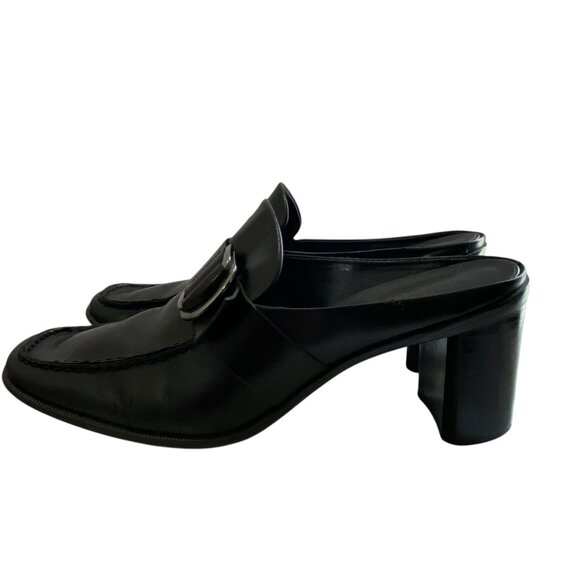 Franco Sarto Leather Mules Square Toe Y2K 90's Womens 8M Black Witchy Fairy Goth - Picture 5 of 12